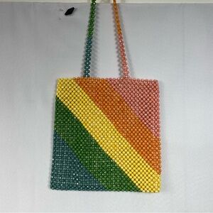 Rainbow Beaded Bag Isaac Mizrahi Retro Stripe Orange Maximalist Glam Quirky Prid